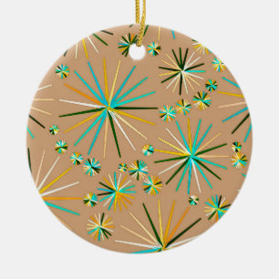 Mid Century Sputnik pattern, Taupe Tan Keramik Ornament