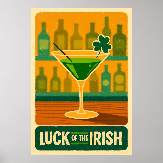 Mid Century St. Patrick's Shamrock Martini Art Poster (Vorne)