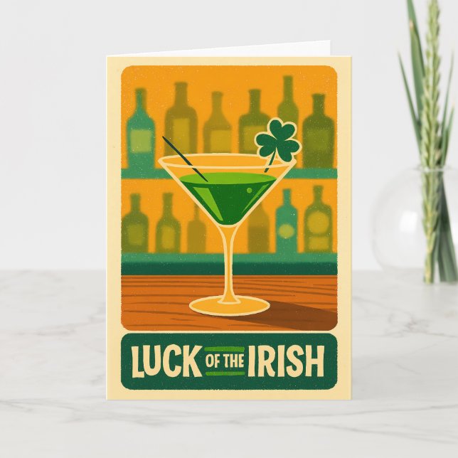 Mid Century St. Patrick's Shamrock Martini Kunst Karte (Vorderseite)