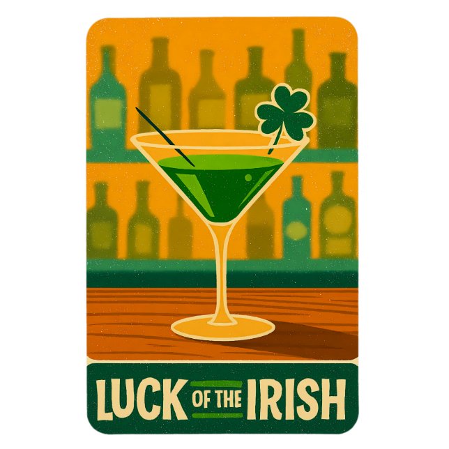 Mid Century St. Patrick's Shamrock Martini Kunst Magnet (Vertikal)