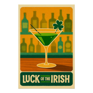 Mid Century St. Patrick's Shamrock Martini Kunst Poster