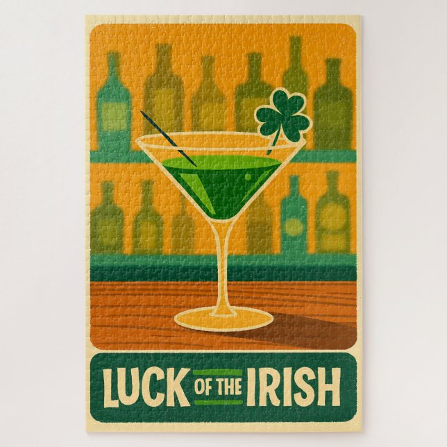 Mid Century St. Patrick's Shamrock Martini Kunst Puzzle (Vertikal)