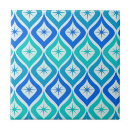 Mid Century Starbrusts auf Blue Turqouise Ogees Fliese