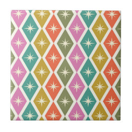 Mid Century Starbrusts auf farbenfrohen Retro Diam Fliese