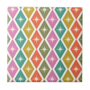 Mid Century Starbrusts auf farbenfrohen Retro Diam Fliese
