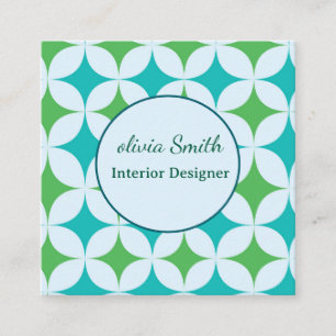Mid Century Starbursts in Grün und Türkis Benutzer Quadratische Visitenkarte