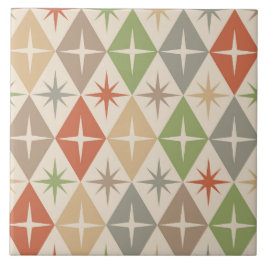 Mid Century Starbursts on Earthy Retro Diamonds Fliese
