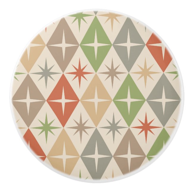 Mid Century Starbursts on Earthy Retro Diamonds Keramikknauf (Vorderseite)