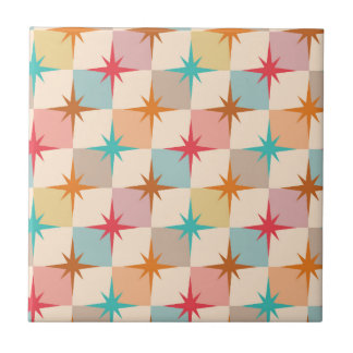 Mid Century Starbursts on Pastel Checkerboards Fliese
