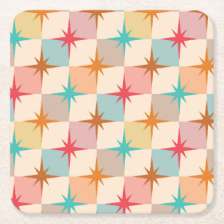 Mid Century Starbursts on Pastel Checkerboards  Rechteckiger Pappuntersetzer