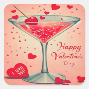 Mid Century Valentine Martini Cocktail Quadratischer Aufkleber