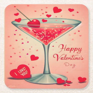Mid Century Valentine Martini Cocktail Rechteckiger Pappuntersetzer