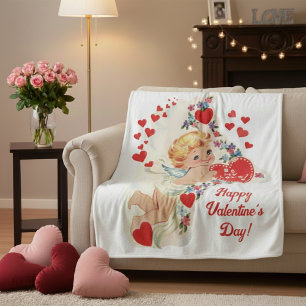 Mid Century Vintage Cupid Be My Love Valentinstag Fleecedecke