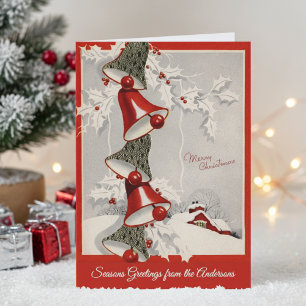 Mid-Century Vintage Schneebedeckte Weihnachtsglock Feiertagskarte