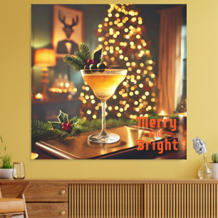 Mid Century Weihnachten Merry & Bright Cocktail Leinwanddruck