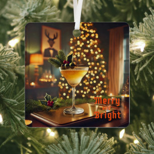 Mid Century Weihnachten Merry & Bright Cocktail Ornament Aus Metall