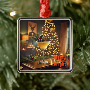 Mid Century Weihnachten Merry & Bright Cocktail Ornament Aus Metall