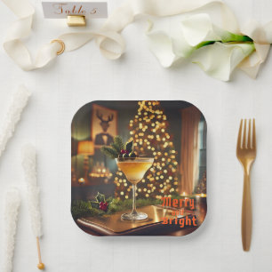 Mid Century Weihnachten Merry & Bright Cocktail Pappteller