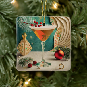Mid Century Weihnachts-Cocktailparty Happy Hour Keramikornament