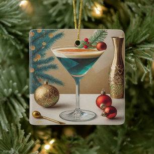 Mid Century Weihnachts-Cocktailparty Happy Hour Keramikornament