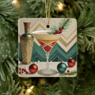 Mid Century Weihnachts-Cocktailparty Happy Hour Keramikornament