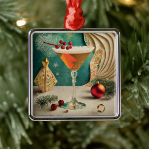 Mid Century Weihnachts-Cocktailparty Happy Hour Ornament Aus Metall