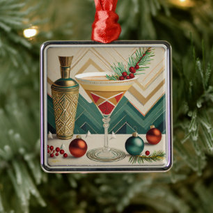Mid Century Weihnachts-Cocktailparty Happy Hour Ornament Aus Metall