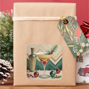 Mid Century Weihnachts-Cocktailparty Happy Hour Quadratischer Aufkleber