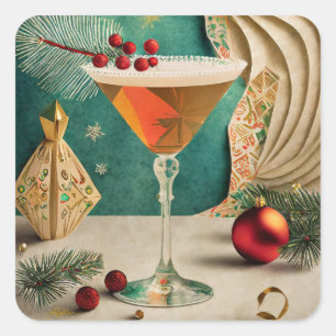 Mid Century Weihnachts-Cocktailparty Happy Hour Quadratischer Aufkleber