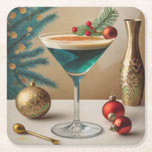 Mid Century Weihnachts-Cocktailparty Happy Hour Rechteckiger Pappuntersetzer