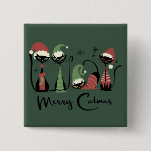 Mid Century Weihnachtskatzen im Atomic-Stil der 50 Button