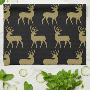 Mid Century Weihnachtsmuster Hirsch Schwarz und Go Geschirrtuch