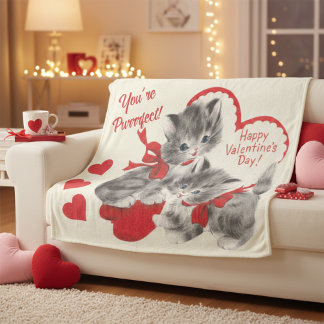 Mid Century You're Purrrfect Valentine Day Kittens Fleecedecke