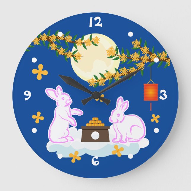 Mid Herbst Festival Moon Rabbit Mooncake Osmanthus Große Wanduhr (Vorderseite)