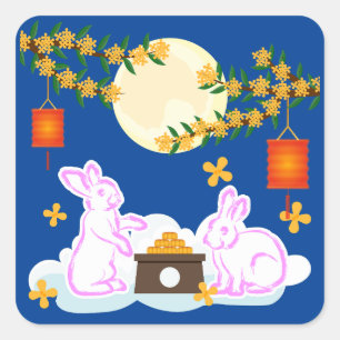 Mid Herbst Festival Moon Rabbit Mooncake Osmanthus Quadratischer Aufkleber