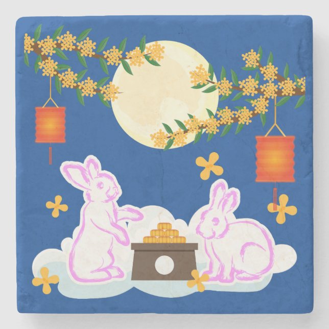 Mid Herbst Festival Moon Rabbit Mooncake Osmanthus Steinuntersetzer (Vorderseite)
