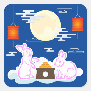 Mid Herbst Festival Moon Rabbit Mooncake Wolken Quadratischer Aufkleber