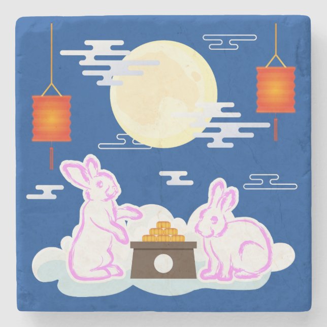 Mid Herbst Festival Moon Rabbit Mooncake Wolken Steinuntersetzer (Vorderseite)
