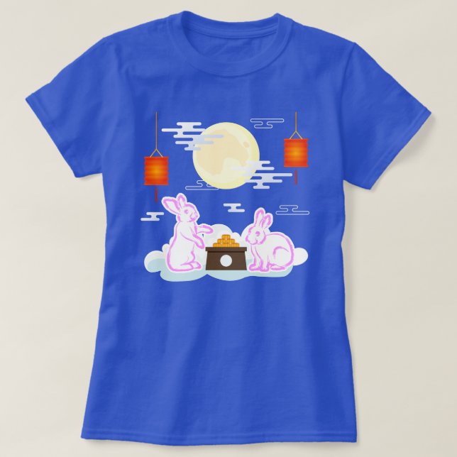 Mid Herbst Festival Moon Rabbit Mooncake Wolken T-Shirt (Design vorne)