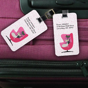 MiD Jahrhundert rosa Stuhl mit zwei Niedlichen Kat Gepäckanhänger