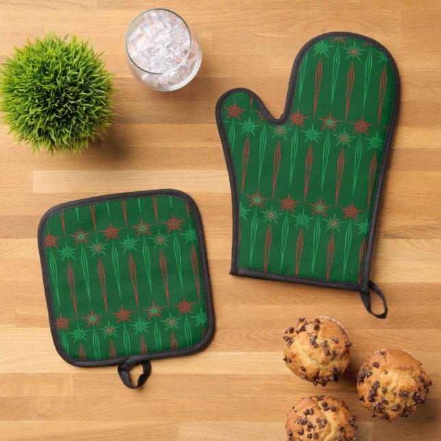 Mid Mod Icicles Green Ofenhandschuh & Topflappen-Set (Oben Unten)