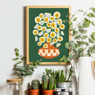 Mid Mod White Blogs in Terracotta Vase Poster