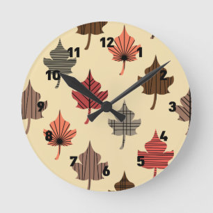 Midcentury Autumn Leaves Runde Wanduhr