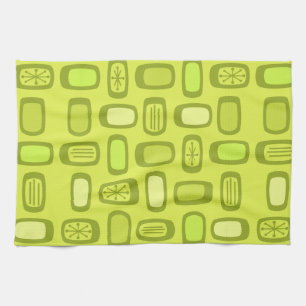 Midcentury MCM abgerundete Rechtecke Chartreuse Geschirrtuch