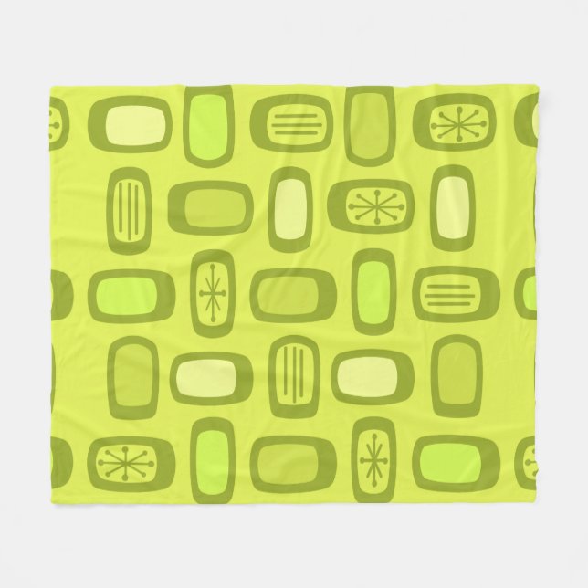 Midcentury MCM Rounded Rectangles Chartreuse Fleecedecke (Vorderseite (Horizontal))