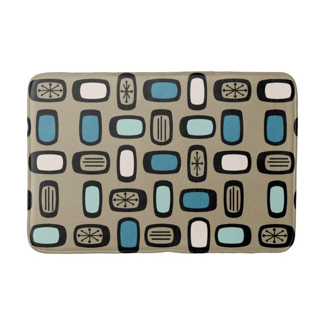 Midcentury MCM Rounded Rectangles Gold Blue Badematte (Vorderseite)