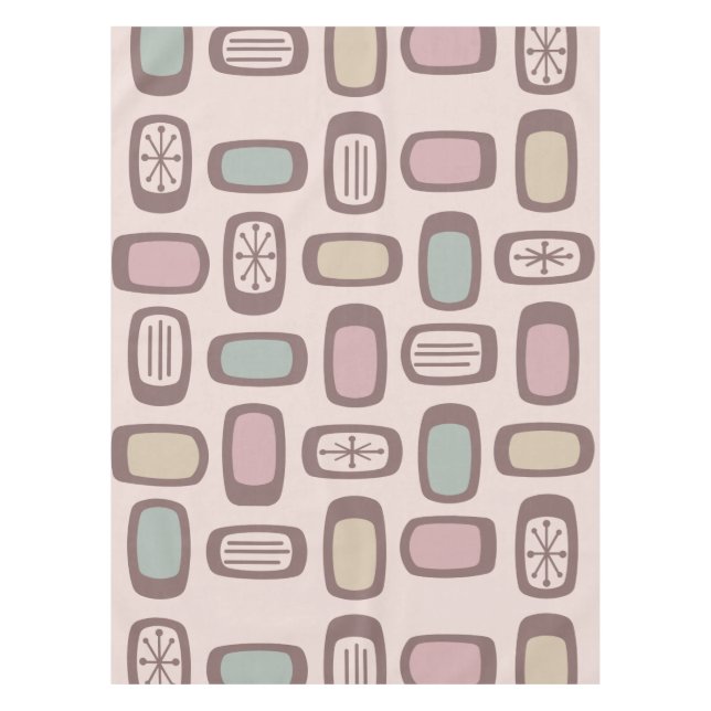 Midcentury MCM Rounded Rectangles Pink Pastel Tischdecke (Vorderseite)