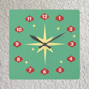 Midcentury Modern Christmas Clock Quadratische Wanduhr