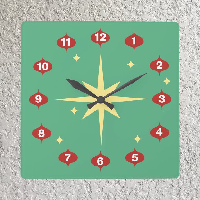 Midcentury Modern Christmas Clock Quadratische Wanduhr (Von Creator hochgeladen)