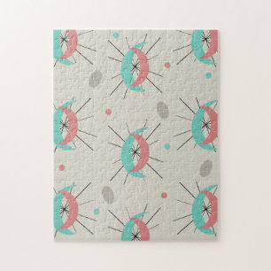 Midcentury Modern Crescents Türkis Rosa Puzzle